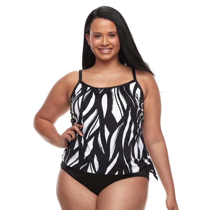 Plus Size Apt. 9&reg; Printed Faux-tankini One-piece Swimsuit, Women's, Size: 1xl, Black
