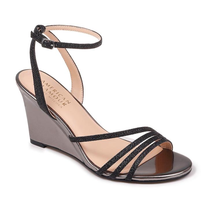 American Glamour Party Women's Wedge Sandals, Size: 6, Black