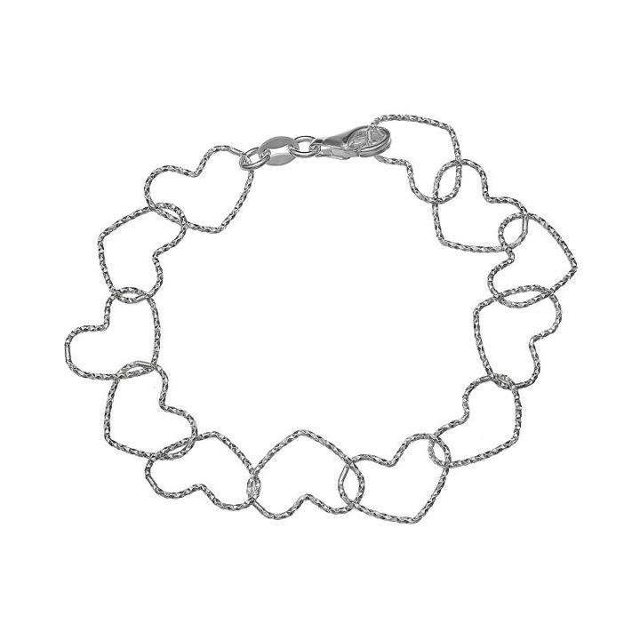 Primrose Sterling Silver Textured Heart Link Bracelet, Women's, Size: 7.5, Grey