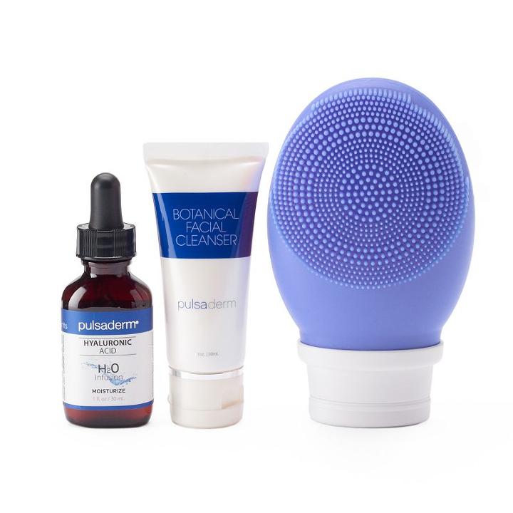 Pulsaderm My Sonic Washcloth With Botanical Facial Cleanser & Hyaluronic Acid Serum, Purple