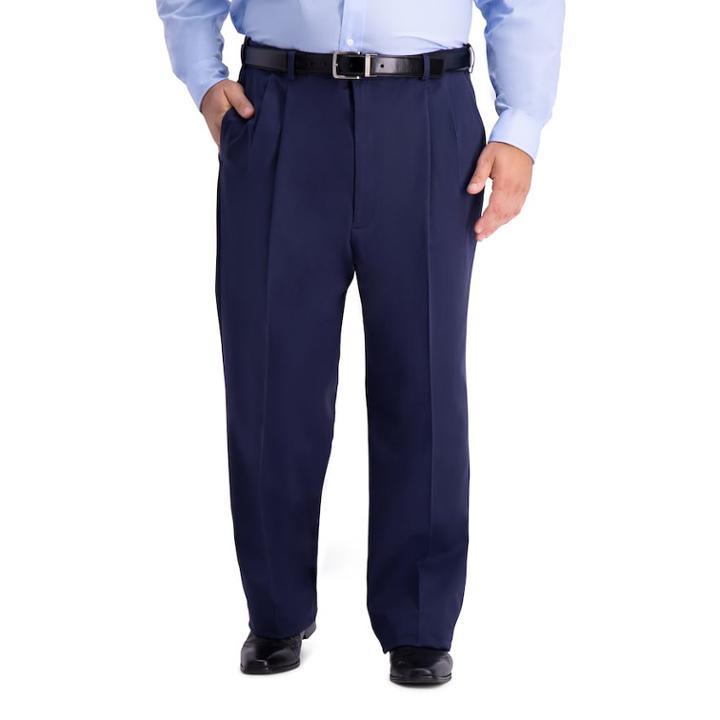 Big & Tall Haggar Work-to-weekend Pro Relaxed-fit Stretch Expandable-waist Pleated Pants, Men's, Size: 46x30, Blue (navy)