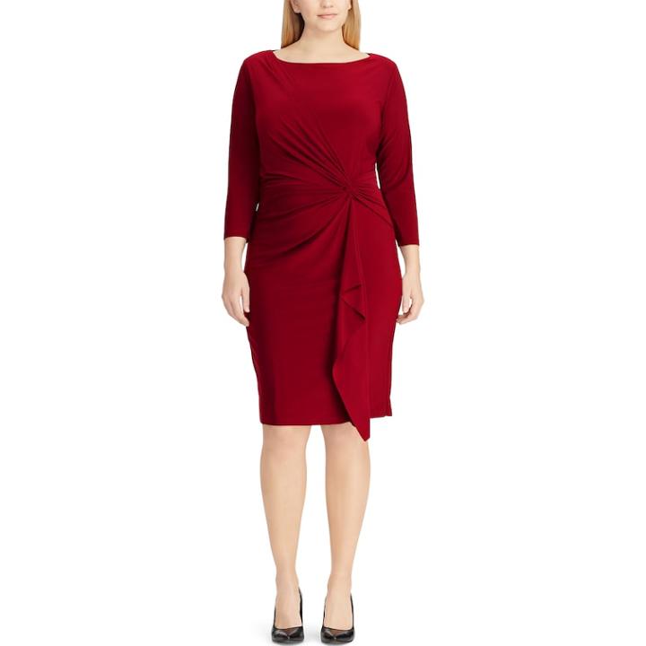 Plus Size Chaps Gathered Knot-front Sheath Dress, Women's, Size: 16 W, Red