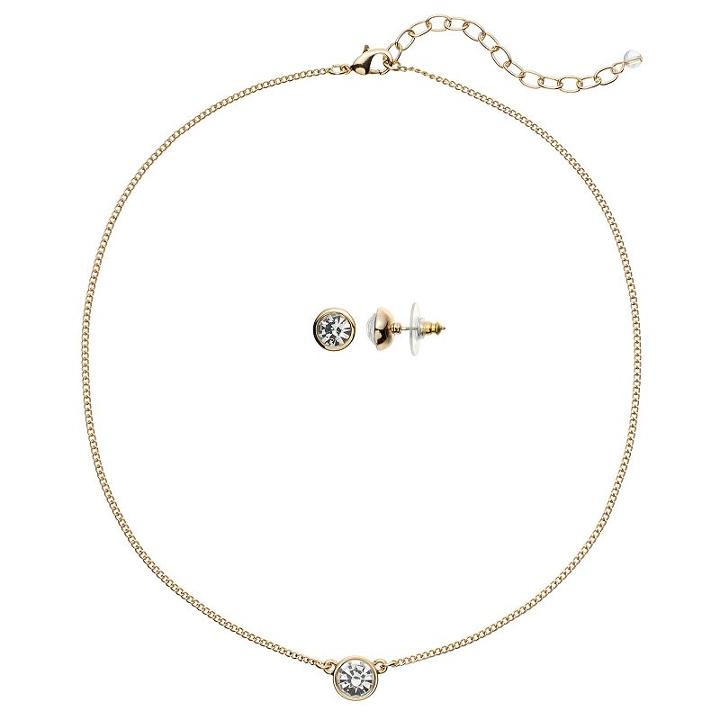 Napier Simulated Crystal Necklace & Stud Earring Set, Women's, Gold
