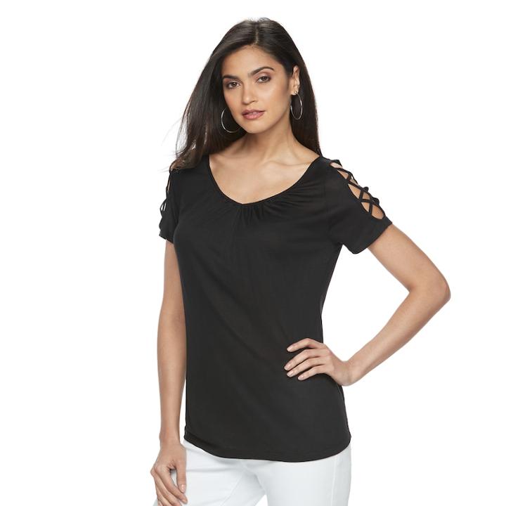 Women's Jennifer Lopez Strappy Cold-shoulder Tee, Size: Xs, Black