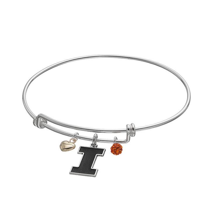 Fiora Sterling Silver Illinois Fighting Illini Charm Bangle Bracelet, Women's, Orange