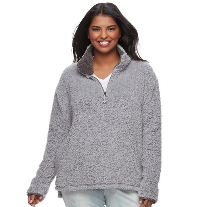 Juniors' Plus Size So&reg; Perfectly Soft Sherpa Sweatshirt, Teens, Size: 3xl, Med Grey