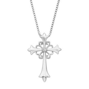 Boston Bay Diamonds Sterling Silver Diamond Accent Cross Pendant, Women's, Size: 18, White