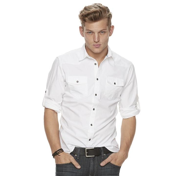 Men's Rock & Republic Solid Ripstop Button-down Shirt, Size: Large, White