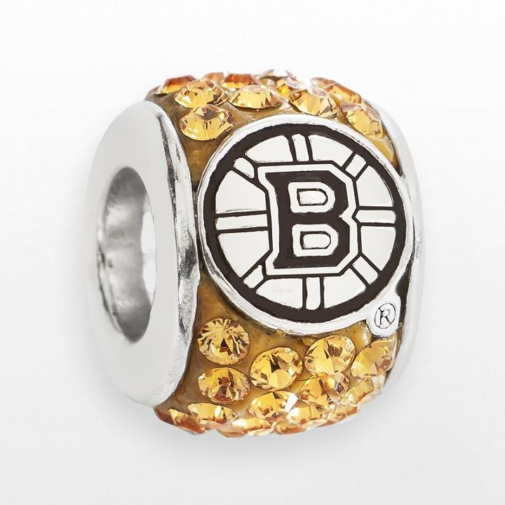 Logoart Boston Bruins Sterling Silver Crystal Logo Bead - Made With Swarovski Crystals, Women's, Orange