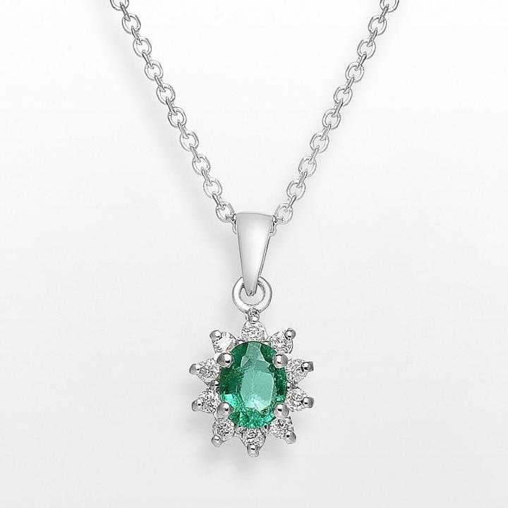 14k White Gold 1/10-ct. T.w. Diamond And Emerald Pendant, Women's, Size: 18, Green