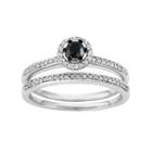 10k White Gold 1/2 Carat T.w. Black & White Diamond Halo Engagement Ring Set, Women's, Size: 9