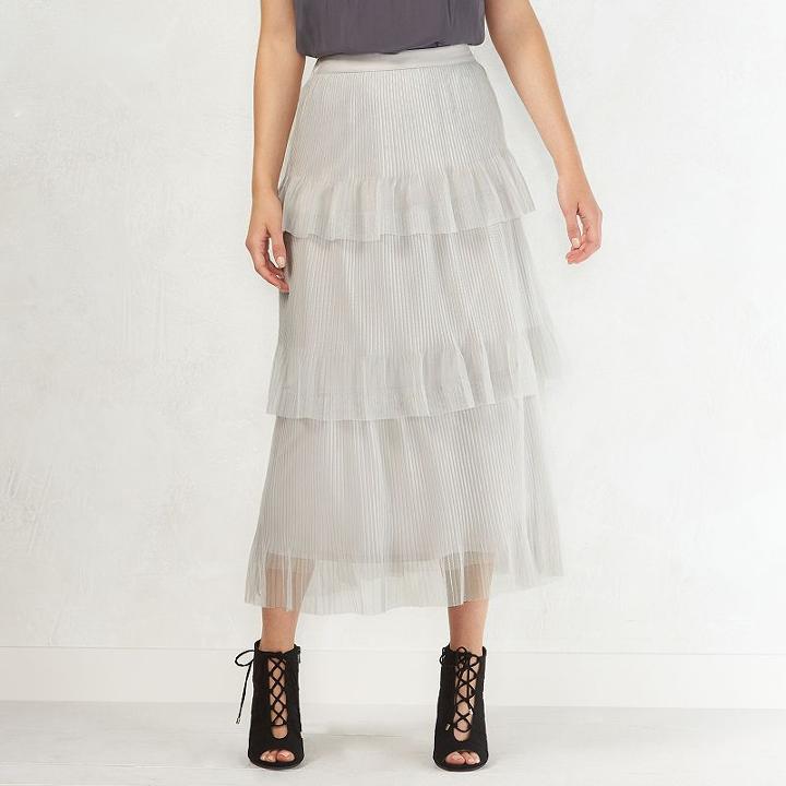 Women's Lc Lauren Conrad Tiered Tulle Midi Skirt, Size: Small, Silver