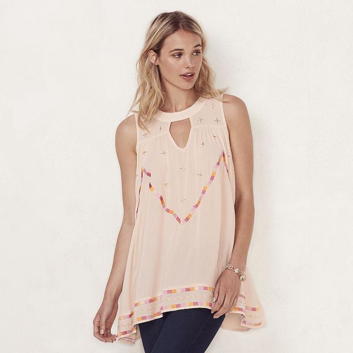 Women's Lc Lauren Conrad Embroidered Keyhole Tunic, Size: Xl, Lt Orange