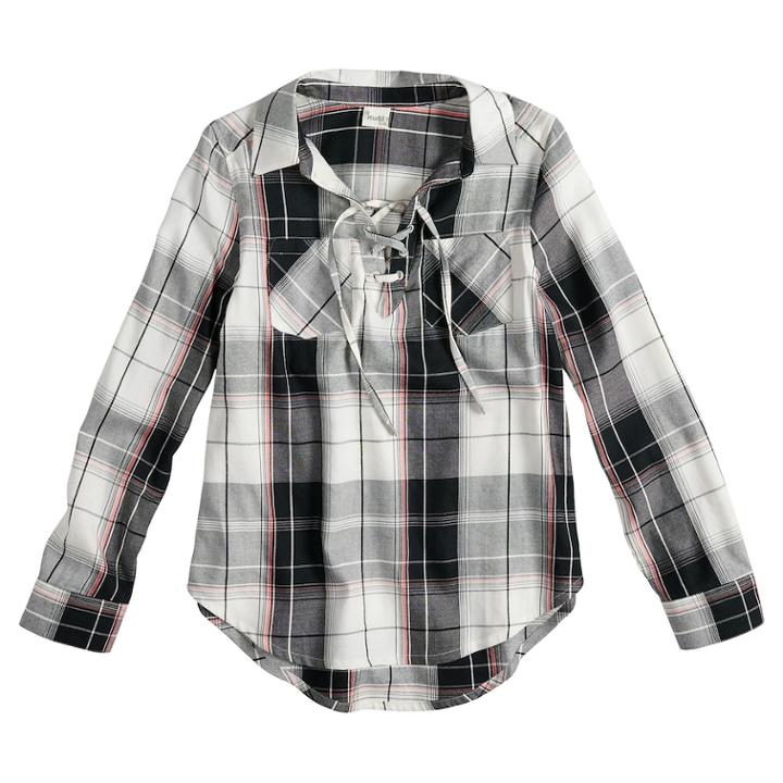 Girls 7-16 & Plus Size Mudd&reg; Lace-up Popover Chambray Shirt, Size: 7-8, White