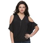 Women's Jennifer Lopez Cold-shoulder Necklace Top, Size: Xl, Black