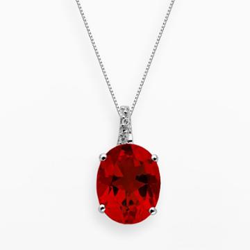 Sterling Silver Lab-created Ruby And Diamond Accent Oval Pendant, Women's, Size: 18, Red