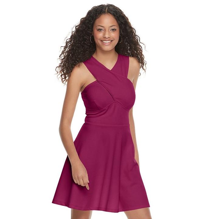 Juniors' Candie's&reg; Cross Body Skater Dress, Teens, Size: Small, Red