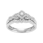 10k White Gold 1/4 Carat T.w. Diamond Tiered Halo Engagement Ring Set, Women's, Size: 7