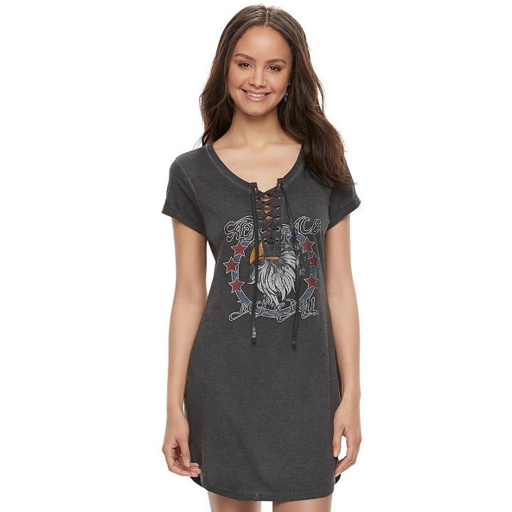 Juniors' Almost Famous Lace-up Graphic T-shirt Dress, Teens, Size: Medium, Black