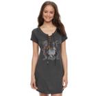 Juniors' Almost Famous Lace-up Graphic T-shirt Dress, Teens, Size: Medium, Black