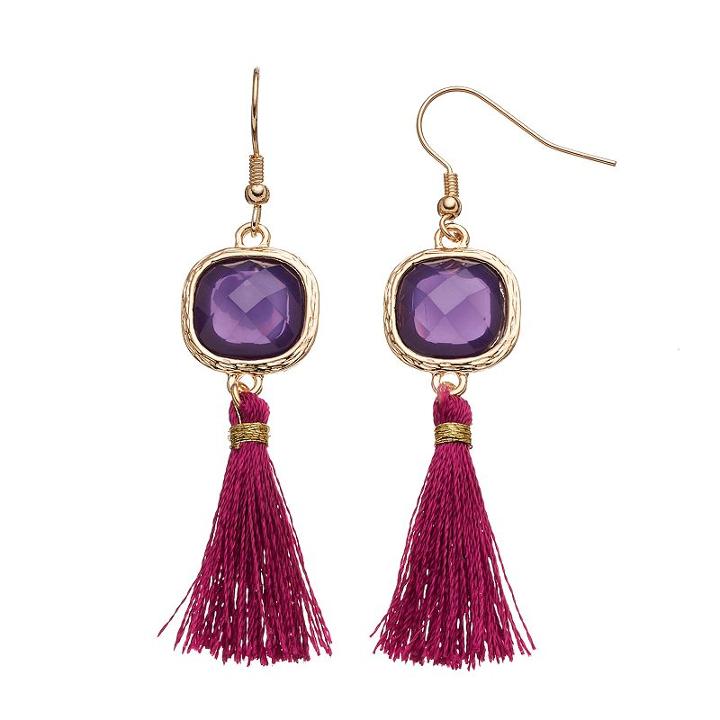 Purple Tassel Drop Earrings, Women's, Multicolor