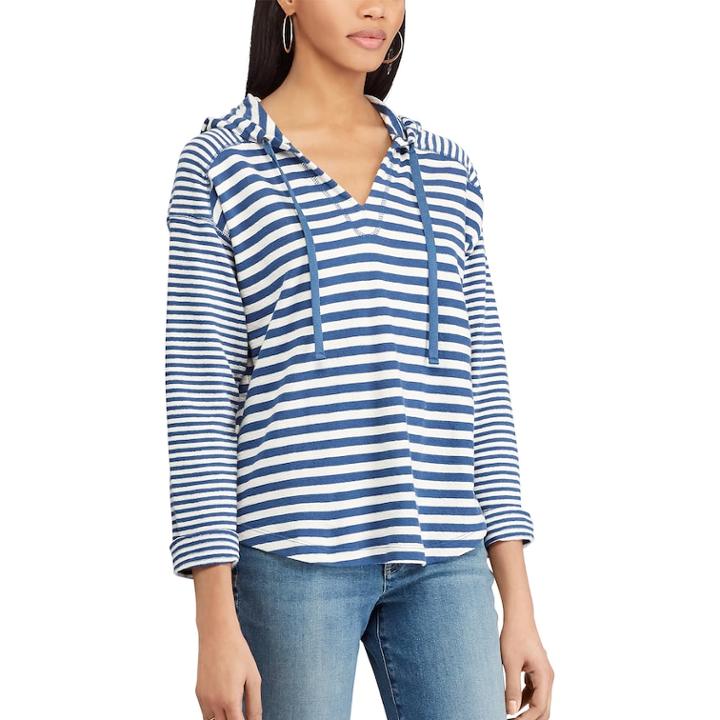 Women's Chaps Striped Hooded Tee, Size: Small, Blue