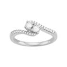 Sterling Silver 1/4 Carat T.w. Diamond 2-stone Bypass Engagement Ring, Women's, Size: 6, White