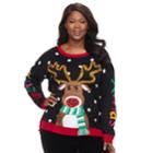 Plus Size Fashion Avenue Us Sweaters Applique Ugly Christmas Sweater, Women's, Size: 3xl, Black