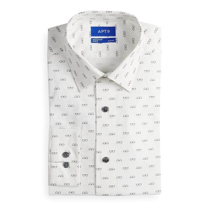 Men's Apt. 9&reg; Slim-fit Premier Flex Collar Stretch Dress Shirt, Size: 17.5-34/35, White