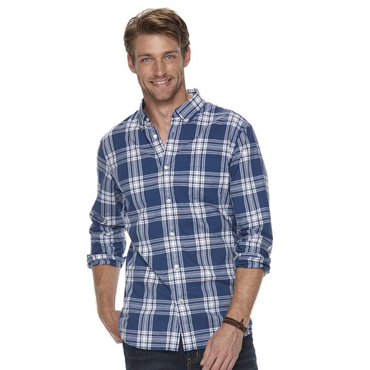 Men's Sonoma Goods For Life&trade; Modern-fit Plaid Poplin Button-down Shirt, Size: Small, Dark Blue