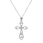 Sterling Silver Diamond Accent Openwork Cross Pendant, Women's, White