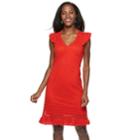 Women's Sharagano Ruffle Trim Lace Dress, Size: 12, Red