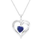 Two Hearts Forever One Lab-created Sapphire & 1/4 Carat T.w. Diamond Heart Pendant, Women's, Blue