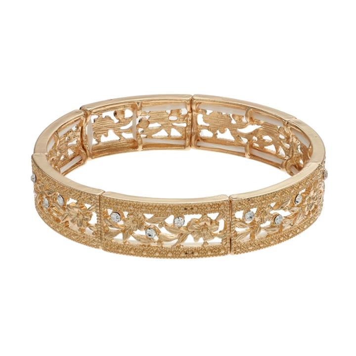 Lc Lauren Conrad Textured Openwork Flower Stretch Bracelet, Women's, Gold