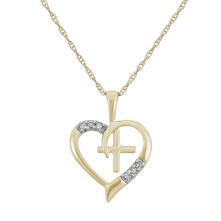 Diamond Accent 10k Gold Heart & Cross Pendant Necklace, Women's, Size: 18