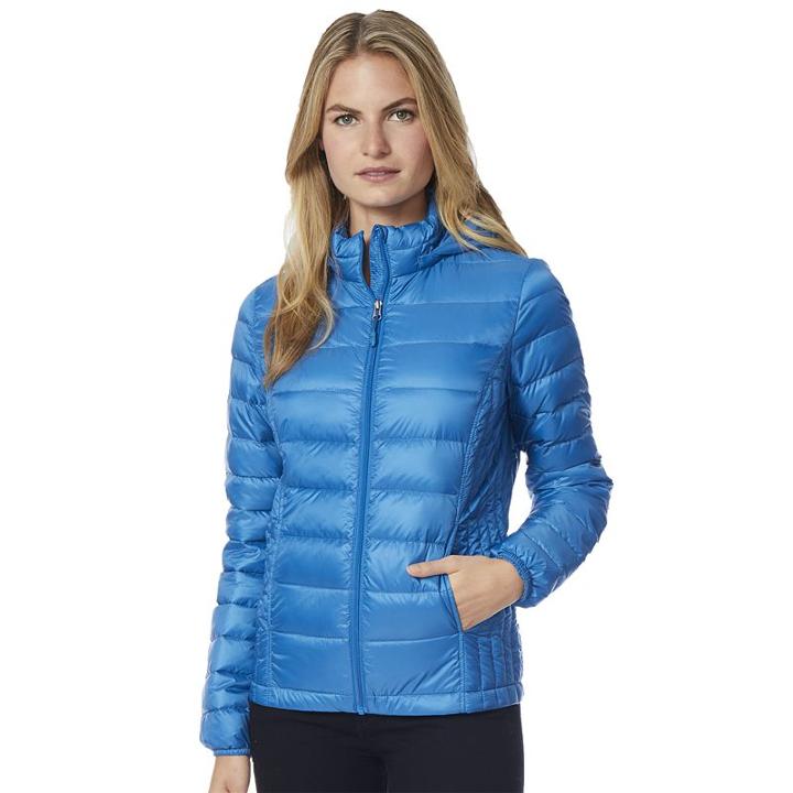 Women's Heat Keep Down Hooded Puffer Jacket, Size: Large, Blue Other