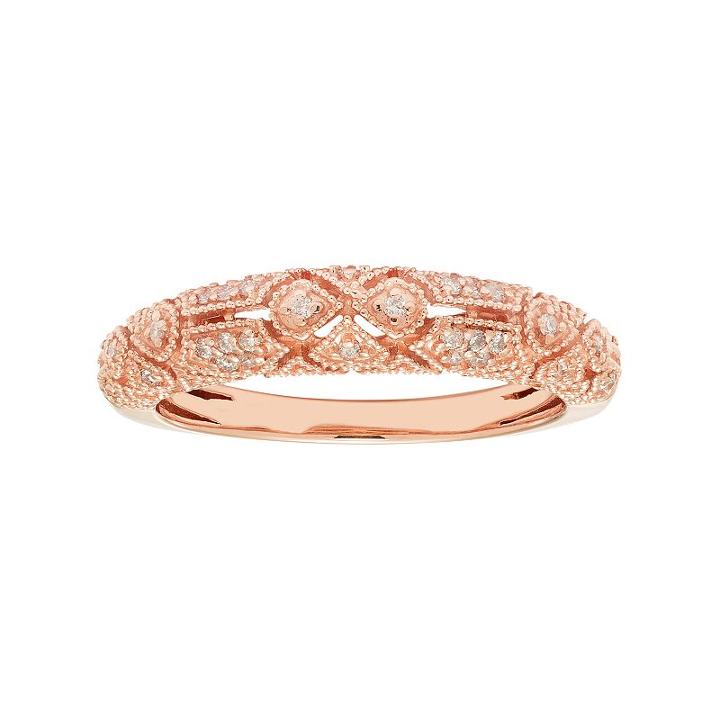14k Gold 1/6 Carat T.w. Igl Certified Diamond Art Deco Wedding Ring, Women's, Size: 7.50, White