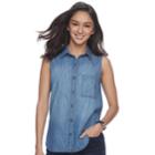 Juniors' So&reg; Sleeveless Button-down Chambray Shirt, Teens, Size: Small, Light Blue