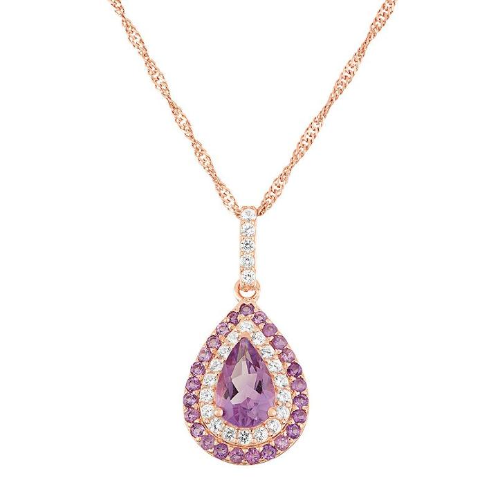 14k Rose Gold Over Silver Amethyst Teardrop Pendant, Women's, Size: 16, Purple