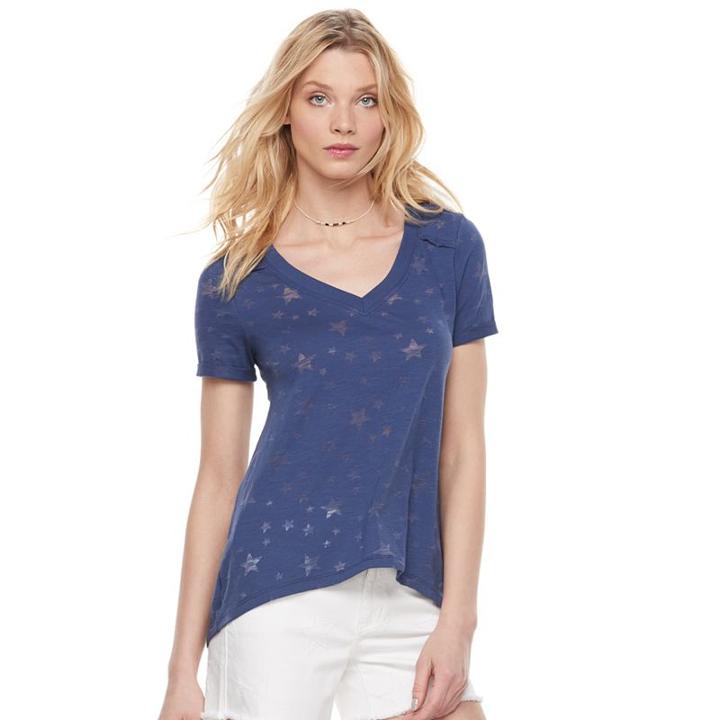 Women's Rock & Republic&reg; Burnout Star Tee, Size: Large, Blue