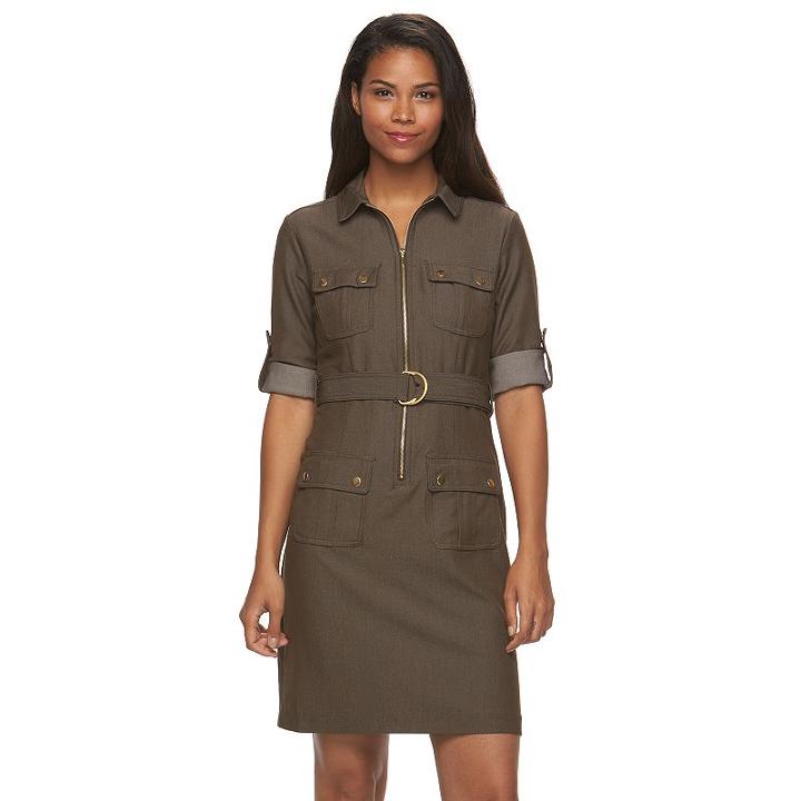 Women's Sharagano Career Denim Shirt Dress, Size: 12, Brown