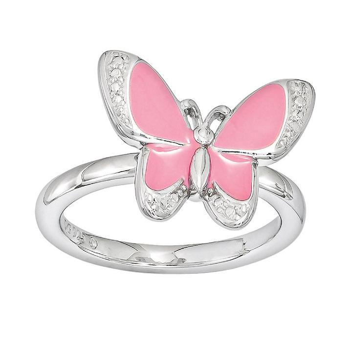 Stacks And Stones Sterling Silver Butterfly Stack Ring, Women's, Size: 10, Pink