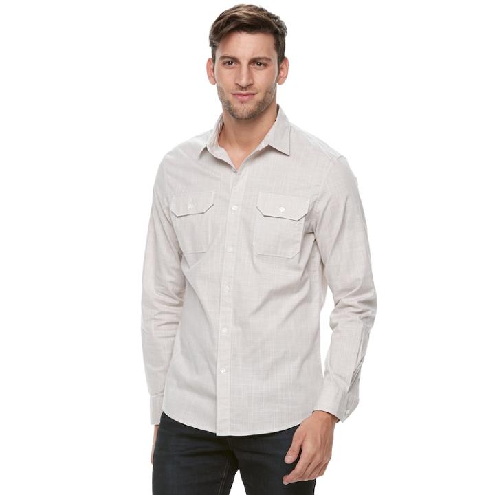 Men's Apt. 9&reg; Premier Flex Slim-fit Stretch Woven Button-down Shirt, Size: Small Slim, Lt Beige