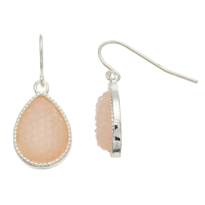 Lc Lauren Conrad Pink Simulated Drusy Nickel Free Teardrop Earrings, Women's