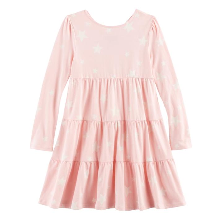 Girls 4-10 Jumping Beans&reg; Long-sleeved Tiered Dress, Size: 7, Brt Pink