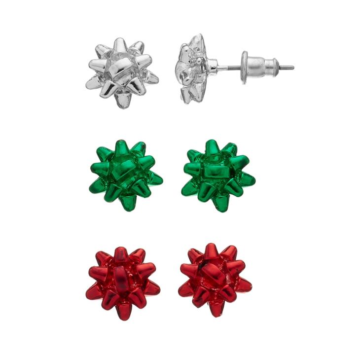 Christmas Bow Stud Earring Set, Women's, Multicolor