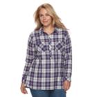 Plus Size Croft & Barrow&reg; Plaid Popover Top, Women's, Size: 2xl, Drk Purple