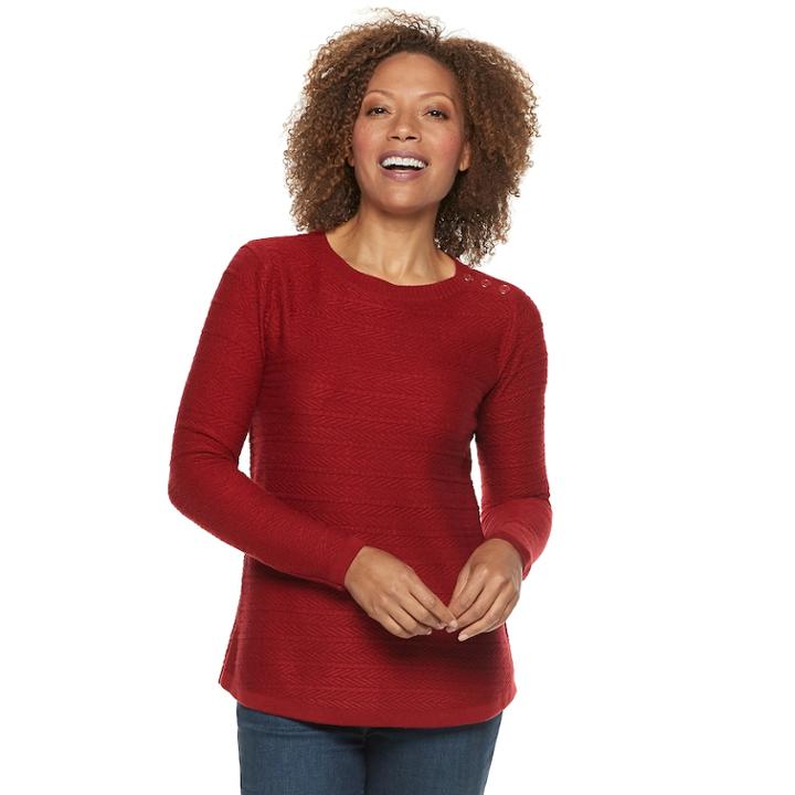 Petite Croft & Barrow&reg; Curved Hem Sweater, Women's, Size: M Petite, Dark Red