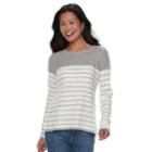 Women's Croft & Barrow&reg; Cozy Crewneck Sweater, Size: Small, Gray Stripe