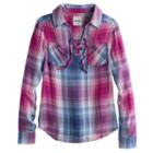 Girls 7-16 & Plus Size Mudd&reg; Lace-up Plaid Popover Top, Size: 20 1/2, Blue (navy)